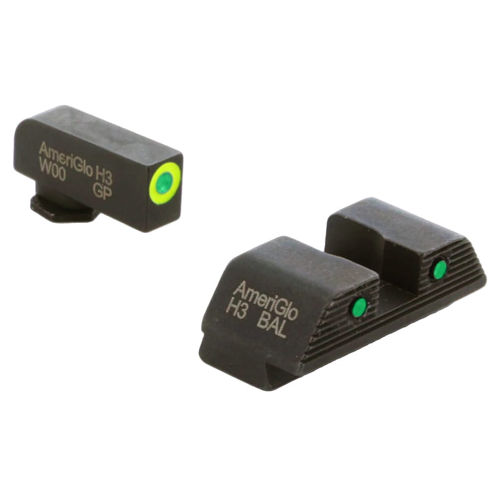 Ameriglo Trooper Green Tritium w/LumiGreen Outline Front, Green Tritium w/Black Outline Serrated Sq Rear 3-Dot Night Set for Glock Gen5 9/40 GL-821