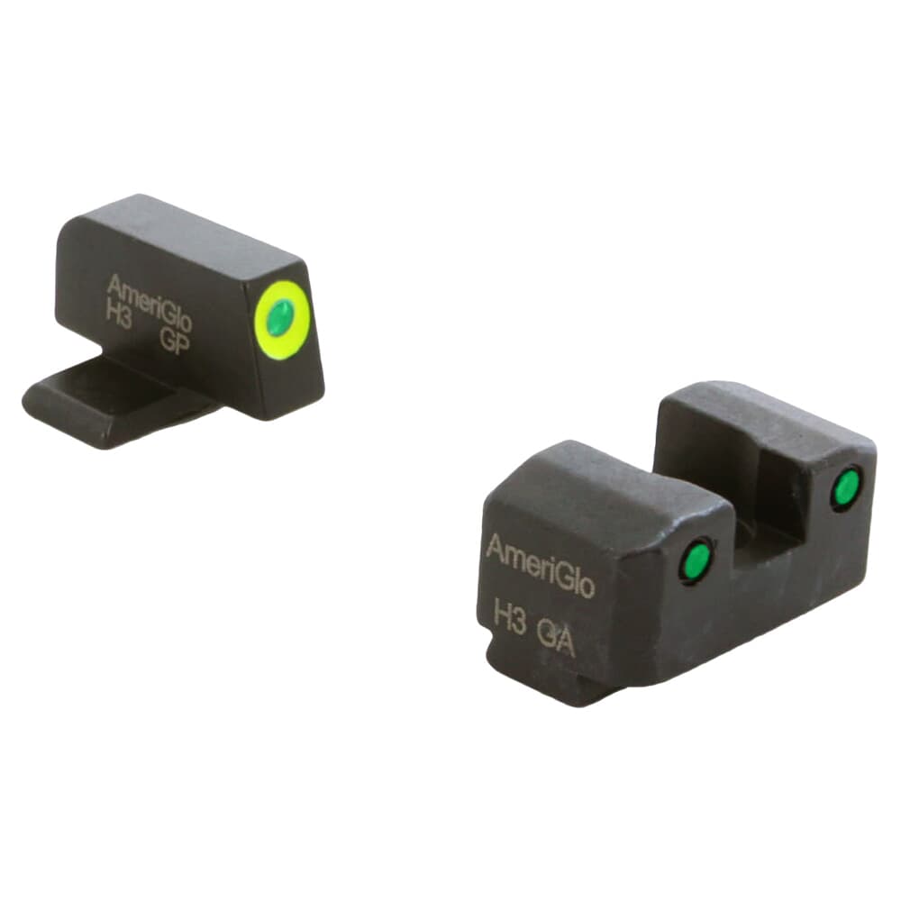 Ameriglo Trooper Green Tritium w/LumiGreen Outline Front, Green Tritium w/Black Outline Rear 3-Dot Night Set for Springfield Hellcat OSP SA-819