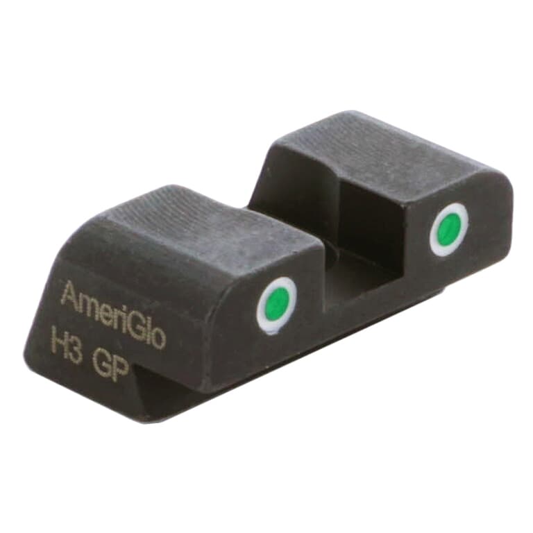 Ameriglo Green Tritium 2-Dot w/White Outlines .25&quot;H .165&quot; Sq Notch #8 Rear Sight for Most Sig/Springfield Models, Hellcat (non OSP) SG-161-165R