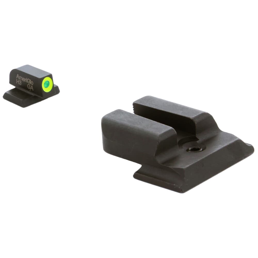 Ameriglo Protector Green Tritium w/LumiGreen Outline Front, Black Serrated Rear Sight Set for S&amp;W M&amp;P (Excl. .22,.380, Shield, EZ, Pro) SW-533