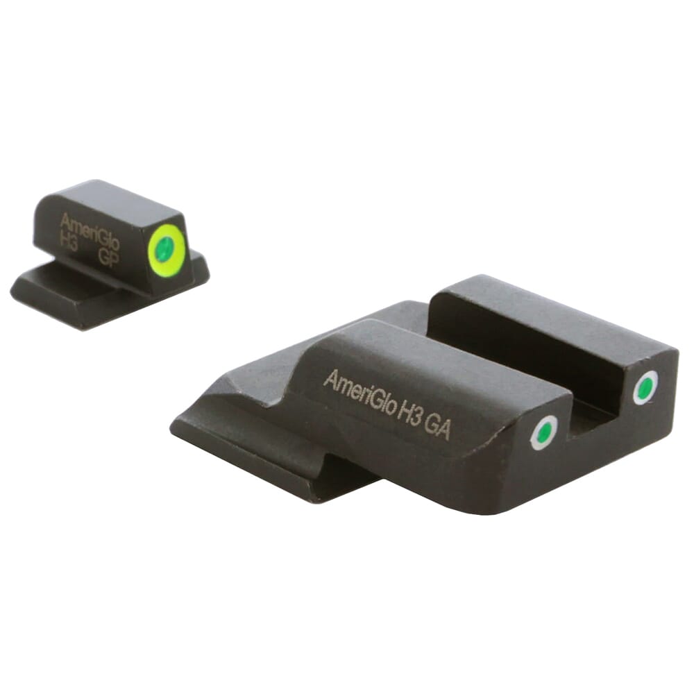 Ameriglo Spartan Grn Trit w/LumiGreen Outline Front, Grn Trit w/White Outline Rear 3-Dot Night Sight for S&W M&P Shield (Excl. EZ) SW-747
