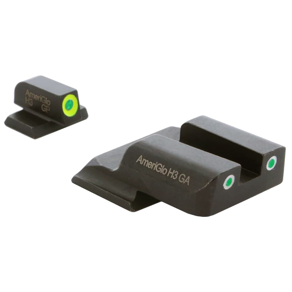Ameriglo Spartan Grn Trit w/LumiGreen Outline Front, Grn Trit w/White Outline Rear 3-Dot Night Sight for S&amp;W M&amp;P Shield (Excl. EZ) SW-747