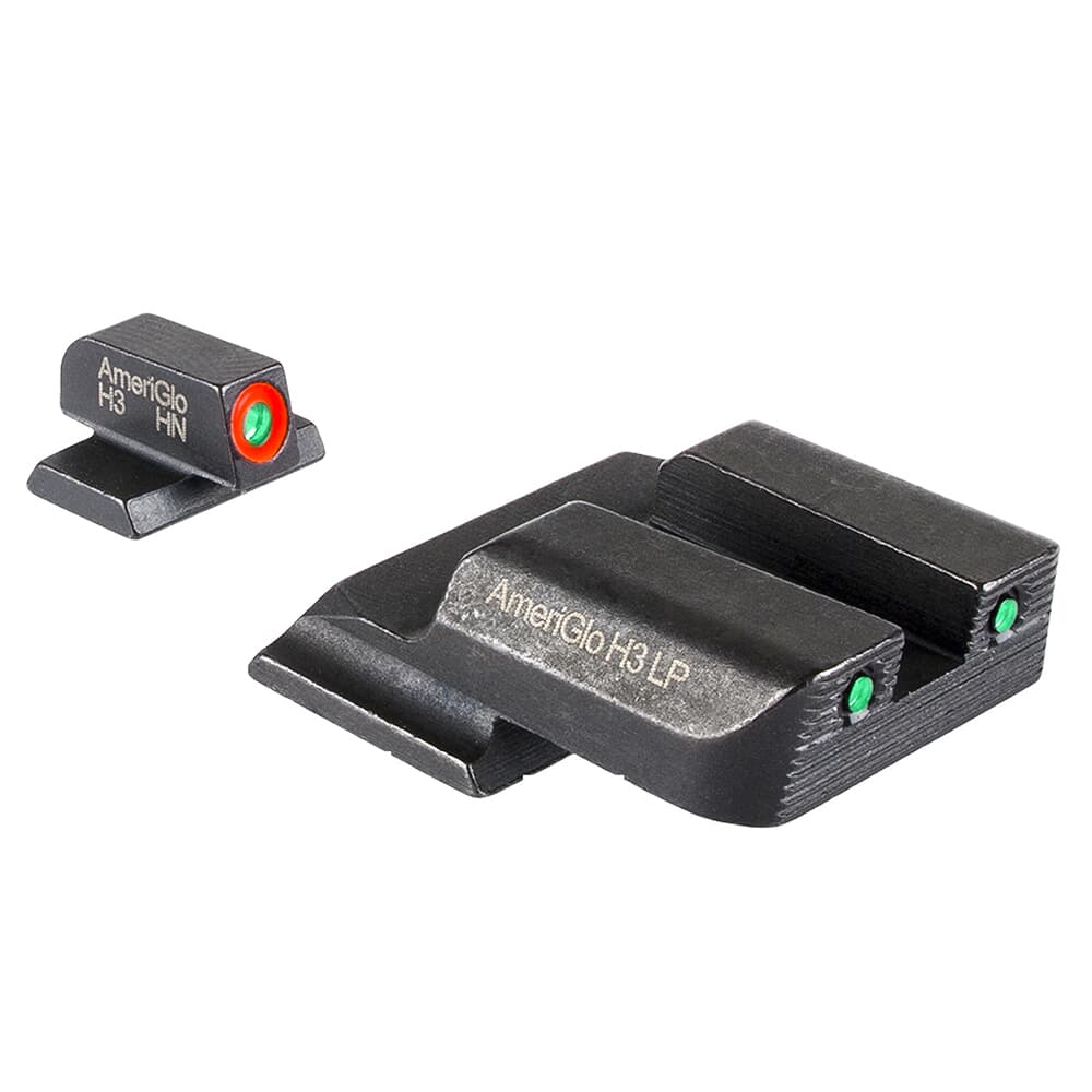 Ameriglo Trooper Grn Trit w/Orange Outline F, Grn Trit w/Serrated BLK Outline Sq Rear Night Sight for S&W M&P (Excl. .22,.380, Shield, EZ, Pro) SW-816