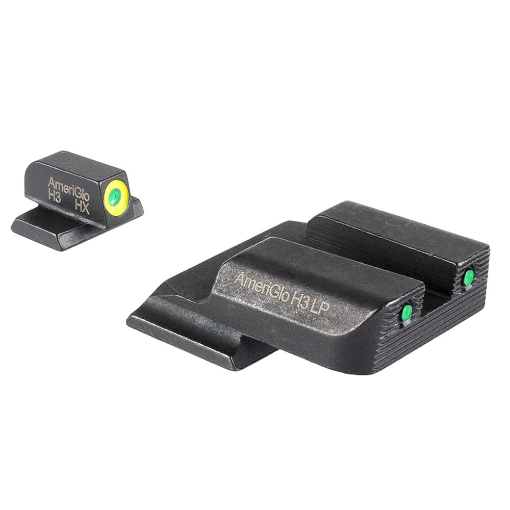 Ameriglo Trooper Grn Trit w/LumiGreen OTL F, Grn Trit w/Serrated BLK OTL Sq R 3-Dot Night Sight for S&amp;W M&amp;P (Excl. .22,.380, Shield, EZ, Pro) SW-819