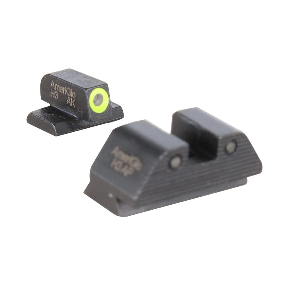 Ameriglo Trooper Grn Trit w/LumiGreen Outline F, Grn Trit w/Serrated Black Outline Sq Rear 3-Dot Night Sight for S&amp;W M&amp;P (old dovetail) SW-820