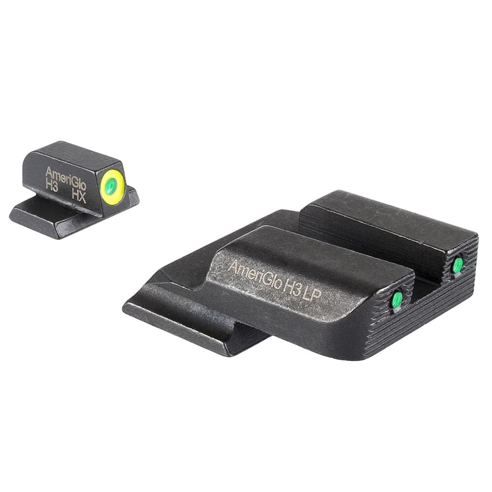 Ameriglo Trooper Grn Trit w/LumiGreen Outline F, Grn Trit w/Serrated Black Outline Sq Rear 3-Dot Night Sight for S&amp;W M&amp;P Shield (Excl. EZ) SW-822