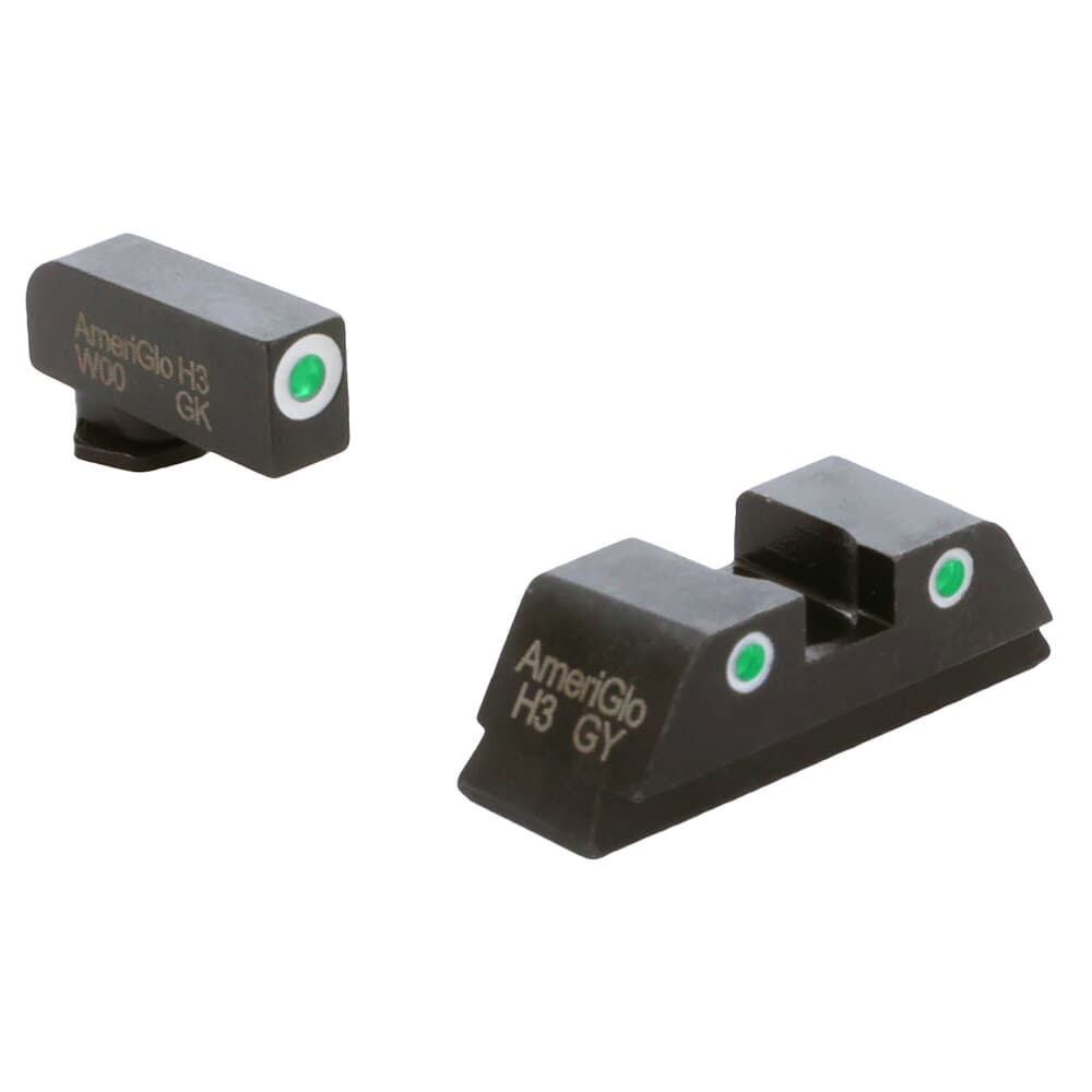 Ameriglo Classic Green Tritium w/White Outline Front, Green Tritium w/Black Outline Rear 3-Dot Sight Set for Walther PDP WA-119