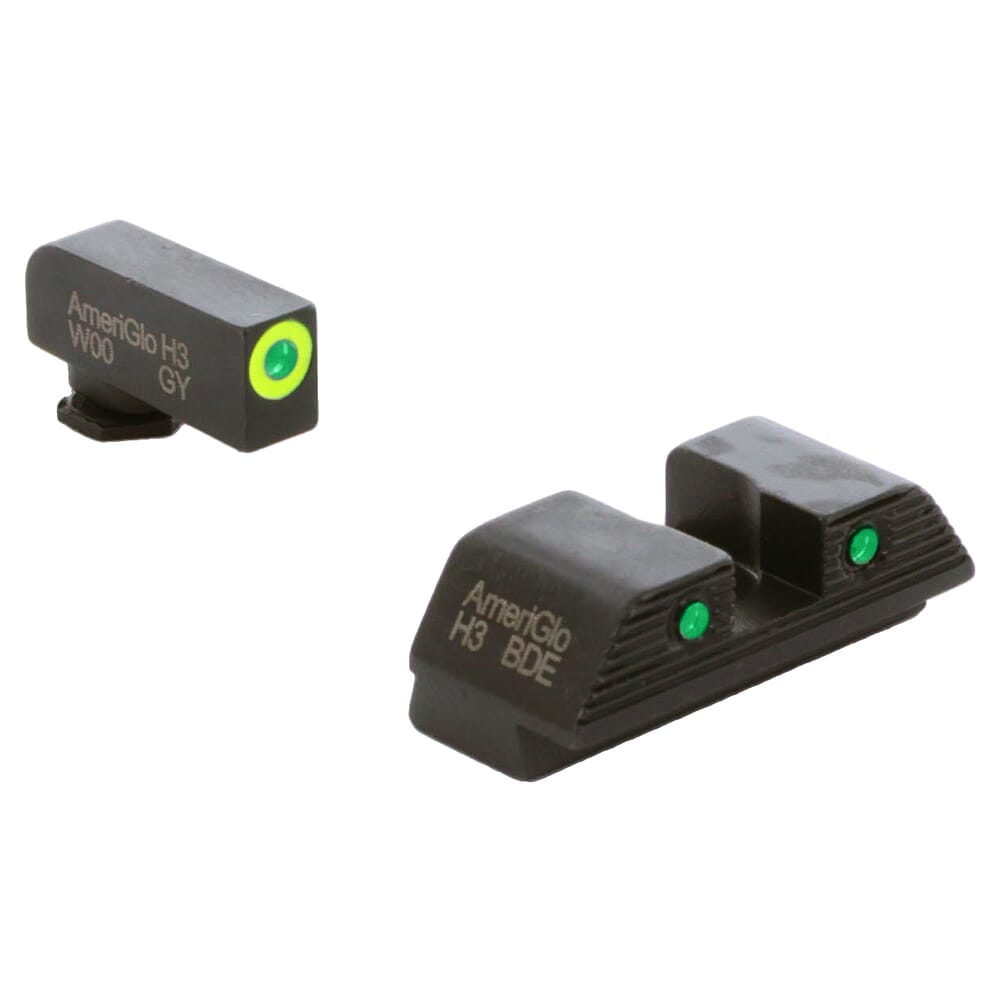 Ameriglo Trooper Green Tritium w/LumiGreen Outline Front, Green Tritium w/Black Outline Rear 3-Dot Night Set for Walther PDP WA-819
