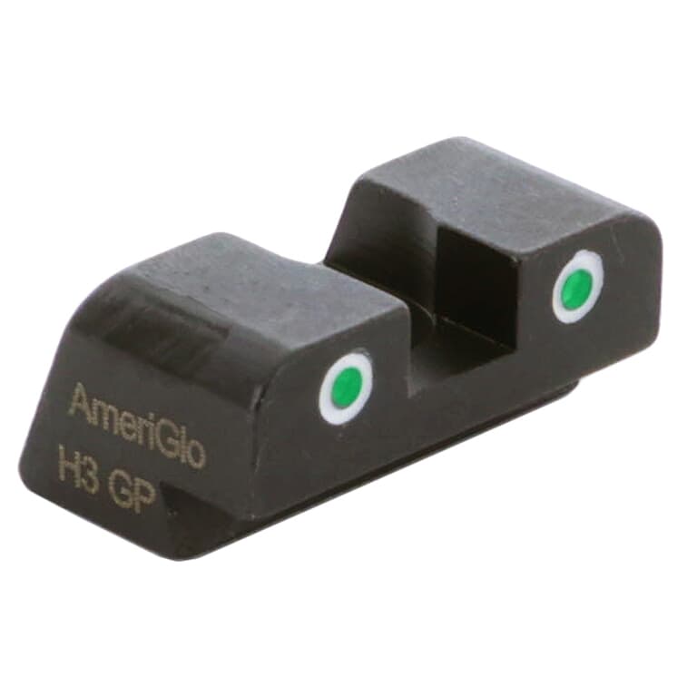 Ameriglo Green Tritium 2-Dot w/White Outlines .27&quot;H .165&quot; Sq Notch #10 Rear Sight for Most Sig/Springfield Models, Hellcat (non OSP) XD-191R