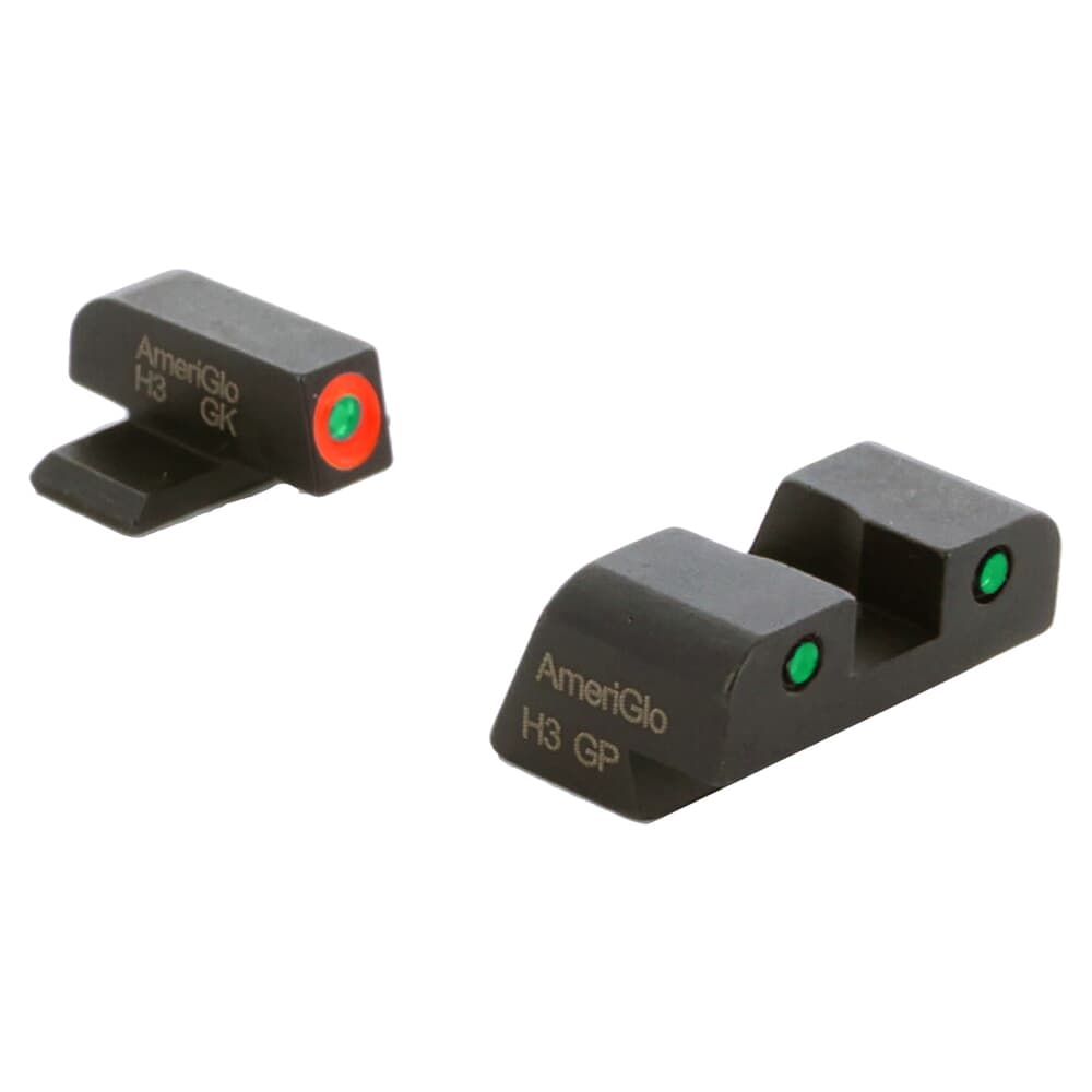 Ameriglo Spartan Green Tritium w/Orange Outline Front, Green Tritium w/Black Outline Rear 3-Dot Night Set for Springfield XD XD-446