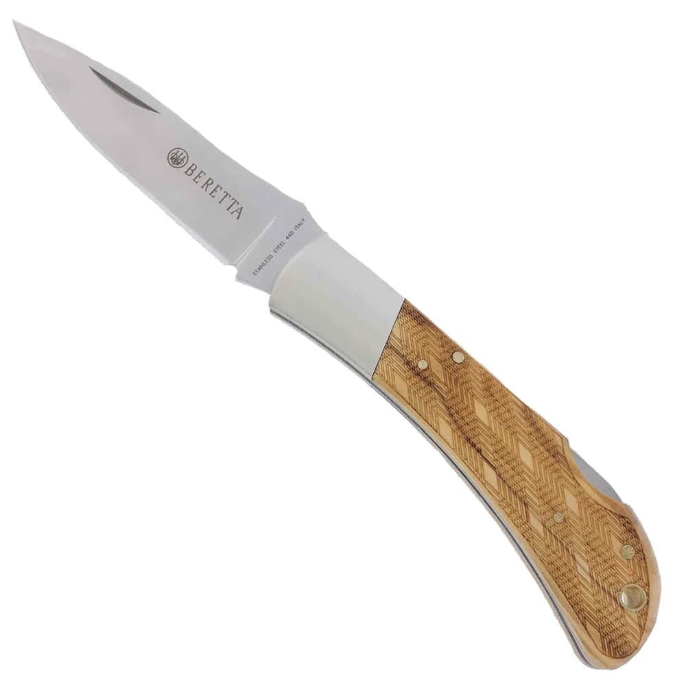 Beretta Multi-Use 2.95" Folding Blade Hunting Knife w/Checkered Olive Wood Handle 125/1OLP