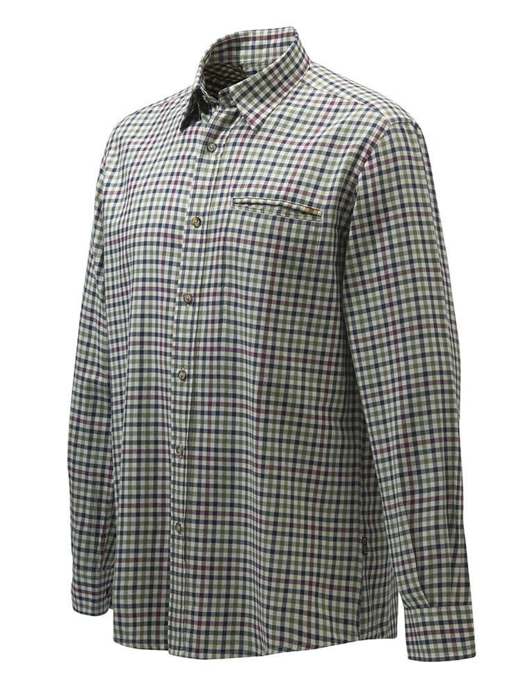 Beretta Wood Plain Collar Shirt Ecru Check X Large LU801T1645011FXL