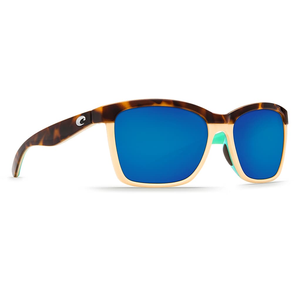 Costa Anaa Shiny Retro Tort/Cream/Mint Frame Sunglasses w/ Blue Mirror 580G Lenses ANA-105-OBMGLP