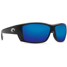 Costa Cat Cay Shiny Black Frame Sunglasses w/ Blue Mirror 580P Lenses AT-11-OBMP