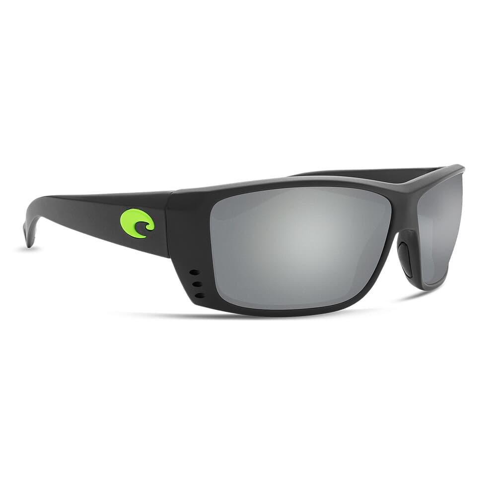 Costa Cat Cay Matte Black w/Green Logo Frame Sunglasses w/ Gray Silver Mirror 580G Lenses AT-200-OSGGLP