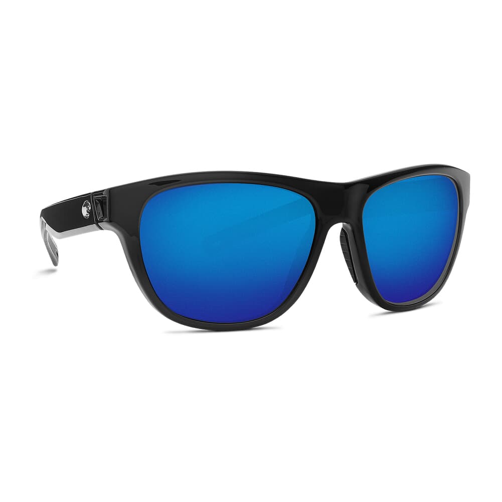 Costa Bayside Shiny Black Frame Sunglasses w/ Blue Mirror 580G Lenses BAY-11-OBMGLP