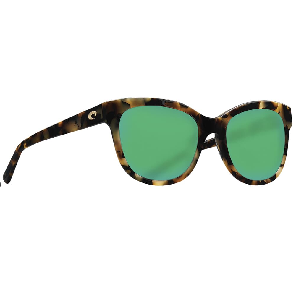 Costa Bimini Shiny Vintage Tortoise Frame Sunglasses w/ Green Mirror 580G Lenses BIM-241-OGMGLP