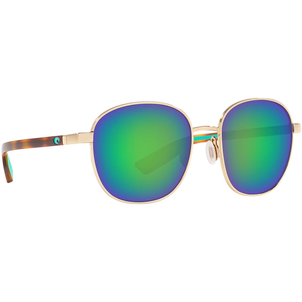 Costa Egret Shiny Gold Sunglasses w/ Green Mirror 580P Lenses EGR-296-OGMP