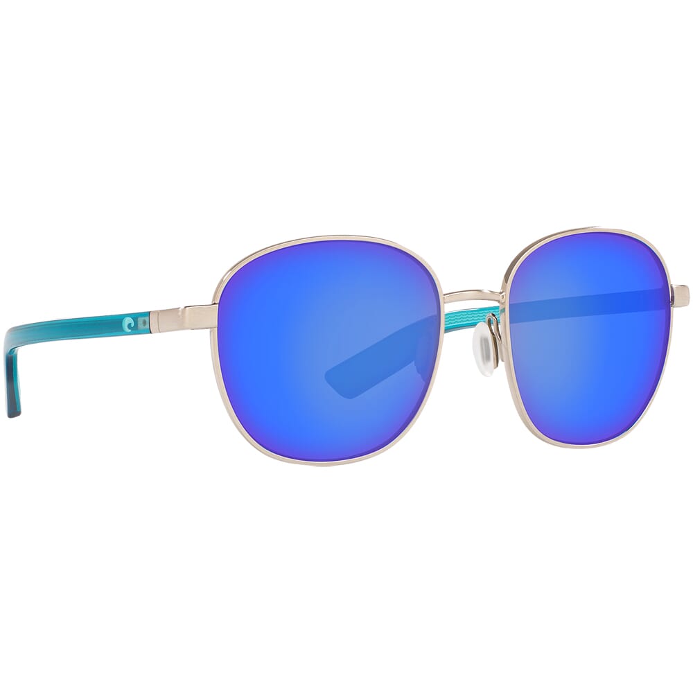 Costa Egret Brushed Silver w/ Shiny Ocean Blue Temples Sunglasses EGR-299