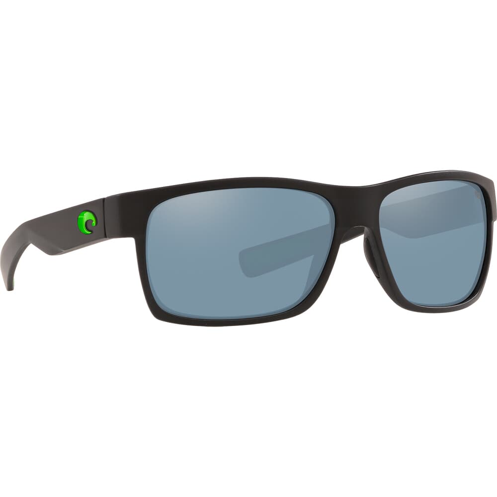 Costa Half Moon Matte Black w/Green Logo Frame Sunglasses w/ Gray Silver Mirror 580G Lenses HFM-200-OSGGLP