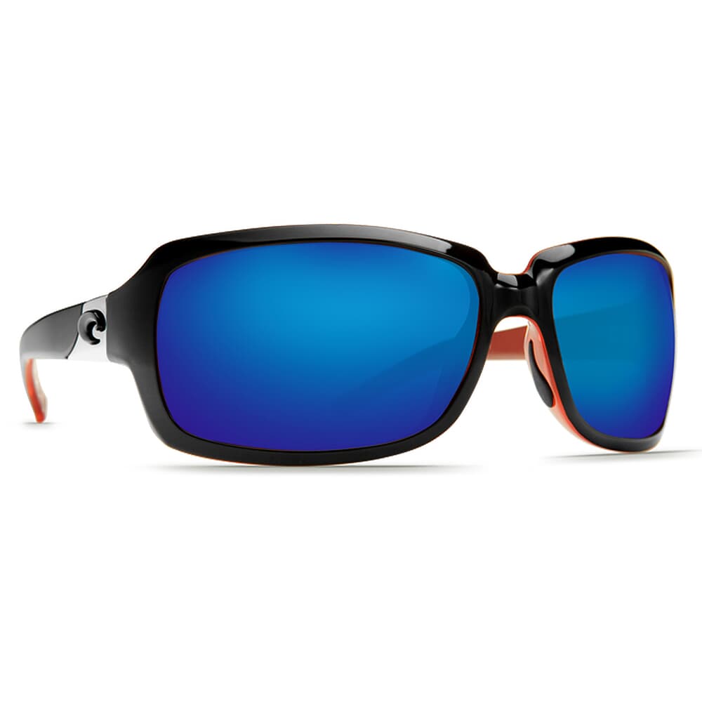 Costa Isabela Black/Coral Frame Sunglasses w/ Blue Mirror 580P Lenses IB-32-OBMP