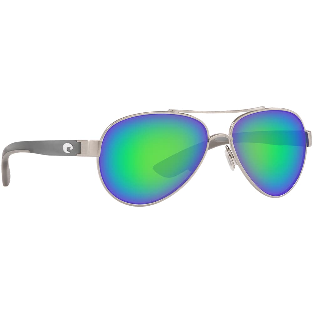 Costa Loreto Ocearch Brushed Silver w/Gray Crystal Temples Sunglasses w/ Green Mirror 580P Lenses LR-278OC-OGMP