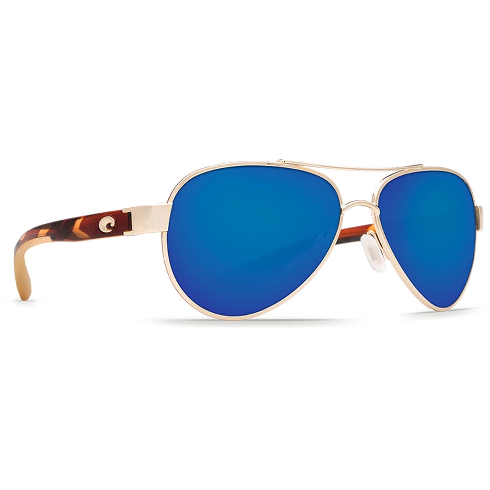Costa Loreto Rose Gold Frame w/Tortoise Temples Frame Sunglasses w/ Blue Mirror 580G Lenses LR-64-OBMGLP