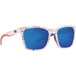 Costa Panga Shiny White Firework Frame Sunglasses w/ Blue Mirror 580P Lenses PAG-403-OBMP