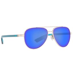 Costa Peli Shiny Silver Sunglasses w/ Blue Mirror 580P Lenses PEL-288-OBMP