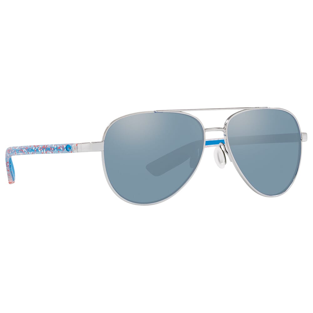 Costa Peli Shiny Silver With Matte Firework Temples Frame Sunglasses w/ Gray Silver Mirror 580P Lenses PEL-400-OSGP