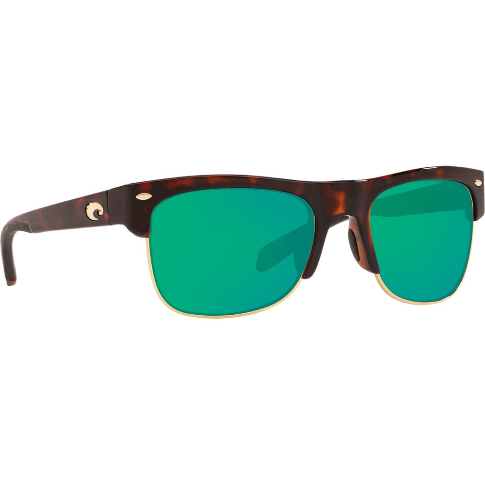 Costa Pawley's Shiny Retro Tortoise Frame Sunglasses w/ Green Mirror 580P Lenses PW-66-OGMP