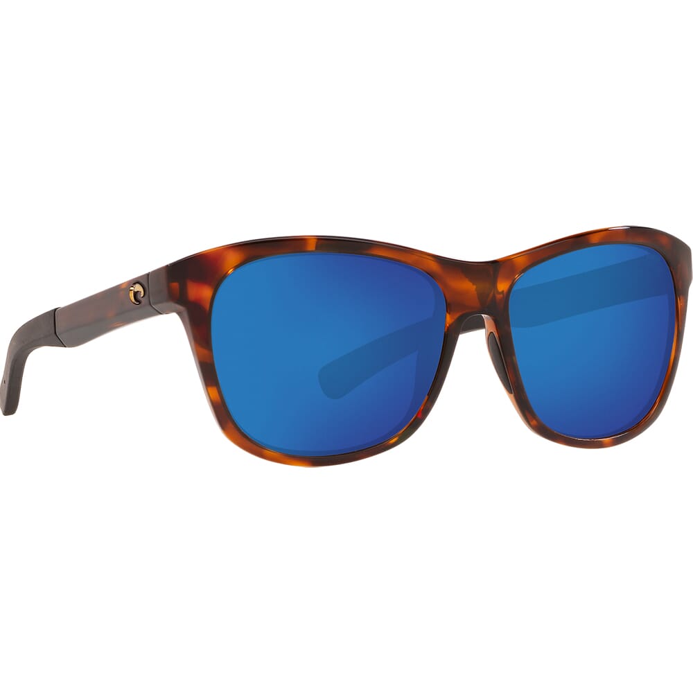 Costa Vela Shiny Tortoise Frame Sunglasses w/ Blue Mirror 580P Lenses VLA-10-OBMP