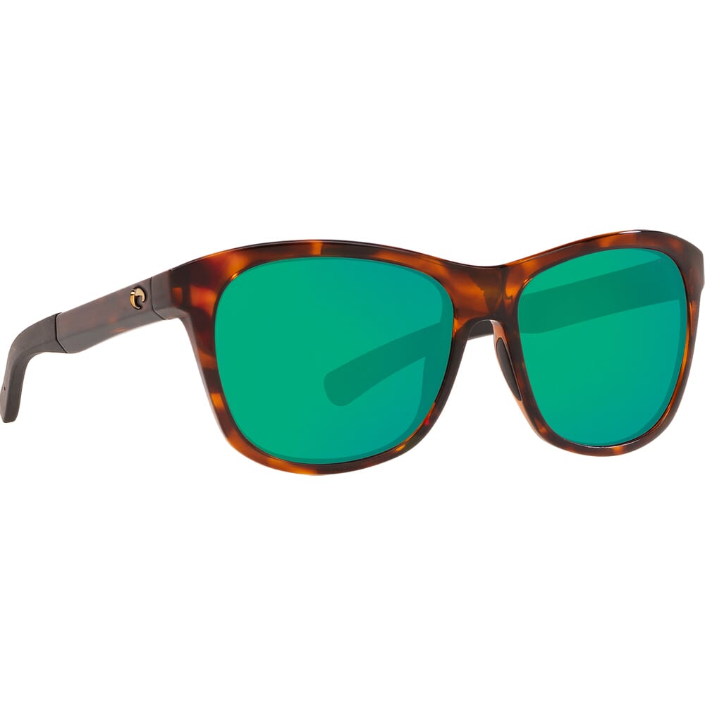 Costa Vela Shiny Tortoise Frame Sunglasses w/ Green Mirror 580P Lenses VLA-10-OGMP