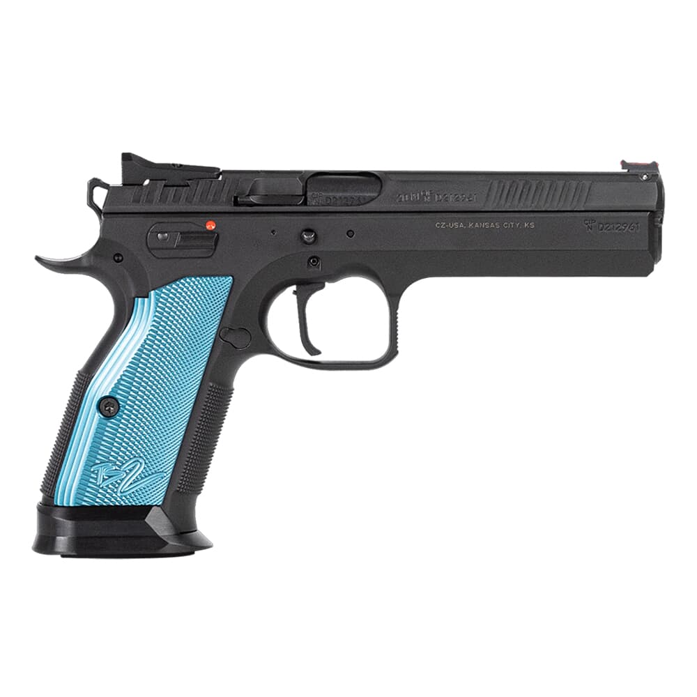 CZ-USA CZ TS 2, 9mm, 10rd, Blk Polycoat Steel, Fiber Optic Front/Fixed Rear, Blu Aluminum Grips Full-Size 1220.00