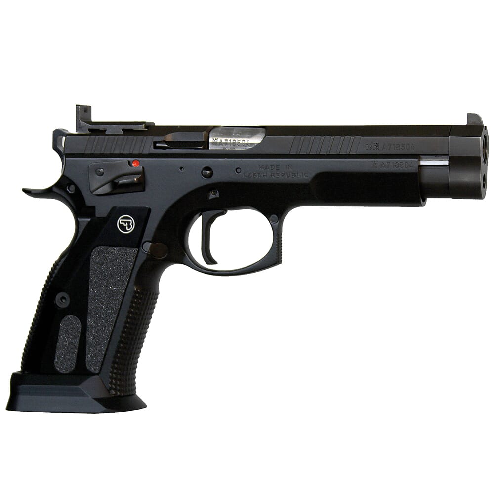 CZ-USA 75 Czechmate 9mm 20/26rd Blk Handgun w/Polycoat Steel, C-More Red Dot, Four-Port Compensator, Slide RACKER, Blk Alum Grips 91174