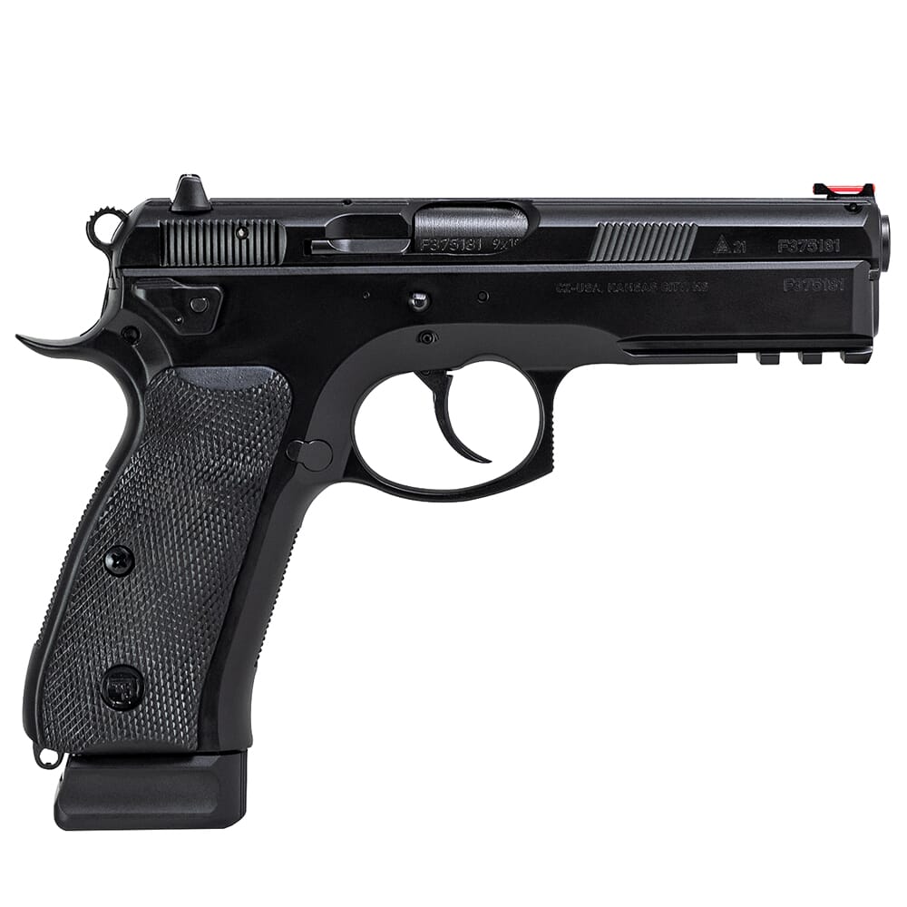 CZ-USA 75 SP-01 Tactical 9mm 19rd Blk Handgun w/Polycoat Steel, FO Front/Blk Serrated Rear, Ambi Decocker, Blk Rubber Grips 89153