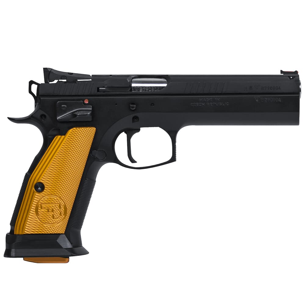CZ-USA 75 Tactical Sport 9mm 20rd Blued Steel Handgun w/FO Front/Blk Serrated Hajo Rear, Manual Safety, Org Alum Grips, Magwell, Thumb Rest 91261