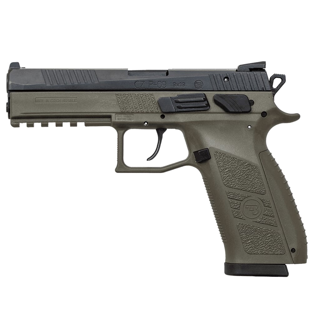 CZ-USA P-09 9mm 21rd ODG Handgun w/Polymer Frame, Nitride Slide, Fixed Sights, Swappable Safety/Decocker, 3 Back Straps 89268