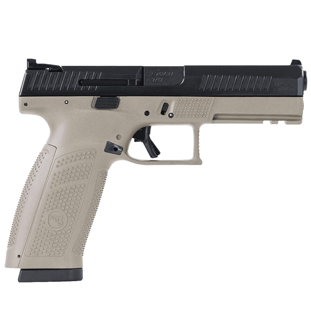 CZ-USA P-10 F 9mm 19rd FDE Handgun w/Polymer Frame, Nitride Slide, Fixed Sights, 3 Back Straps, Rev Mag Catch 89541