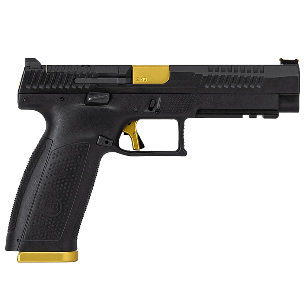 CZ-USA P-10 F Competition-Ready 9mm 19rd Optics-Ready Handgun w/Long Slide, Gold Anodized Parts, Slide Cuts, FO Front/Serrated Rear 95180