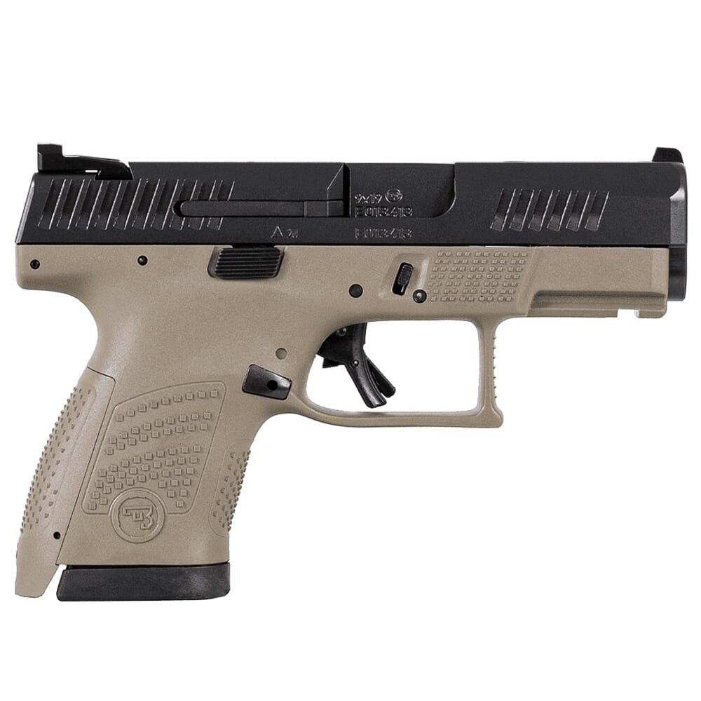 CZ-USA P-10 S 9mm 12rd FDE Handgun w/Polymer Frame, Nitride Slide, Fixed Sights, 3 Back Straps, Rev Mag Catch 89561