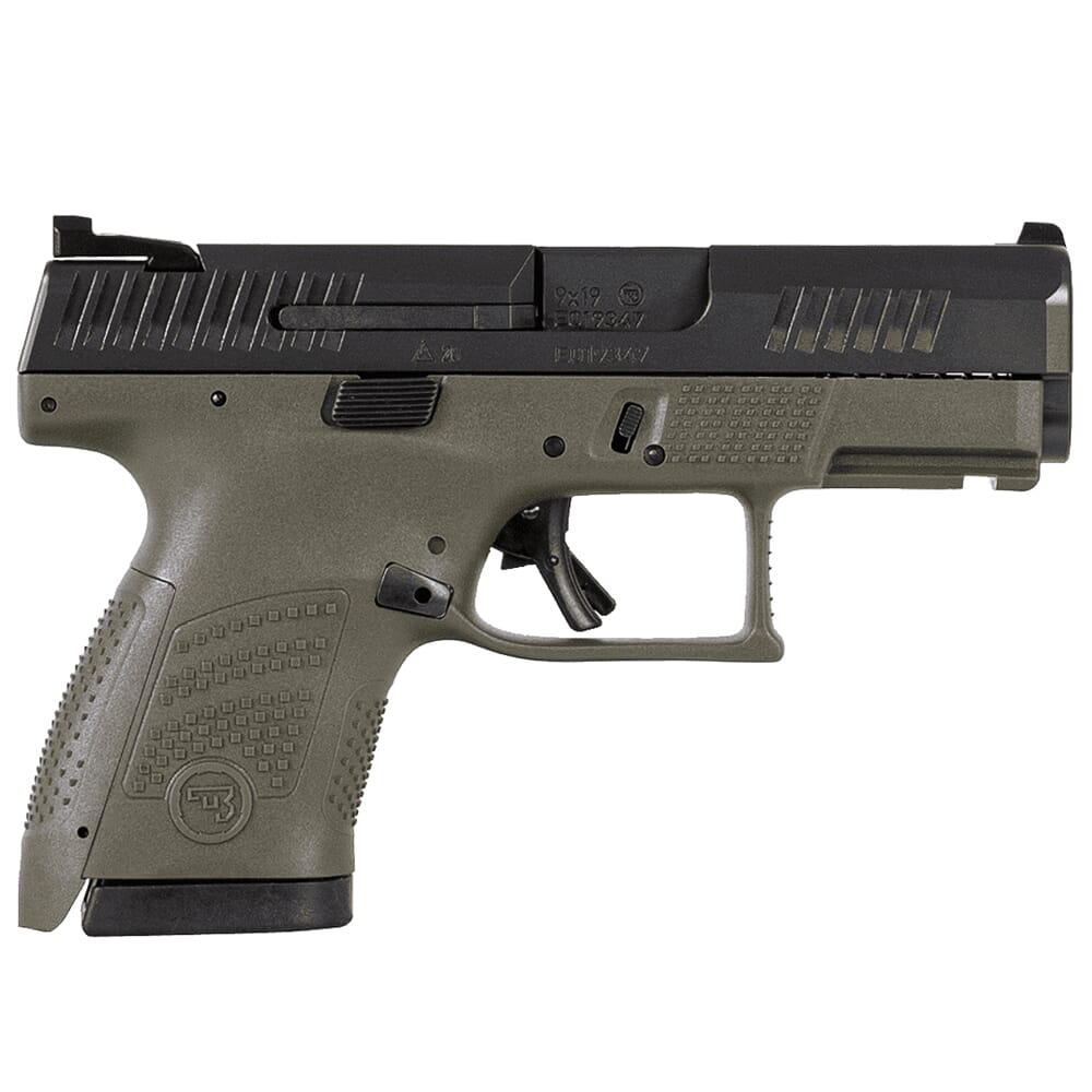 CZ-USA P-10 S 9mm 12rd ODG Handgun w/Polymer Frame, Nitride Slide, Fixed Sights, 3 Back Straps, Rev Mag Catch 89565