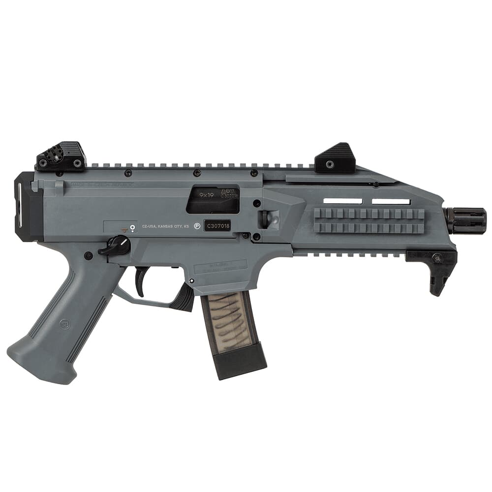 CZ-USA Scorpion EVO 3 S1 9mm 20rd 7.72" 1/2x28 Pistol w/Battleship Grey Alum Adj Sights, Top/Bottom Rail, Ambi Manual Safety 91356