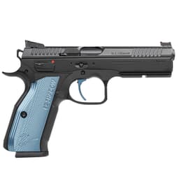 CZ-USA Shadow 2 SA 9mm 17rd Blk Handgun w/Polycoat Steel, FO Front/Blk Serrated Hajo Rear, Blue Single Action Only Trigger, Blue Alum Grips 91245