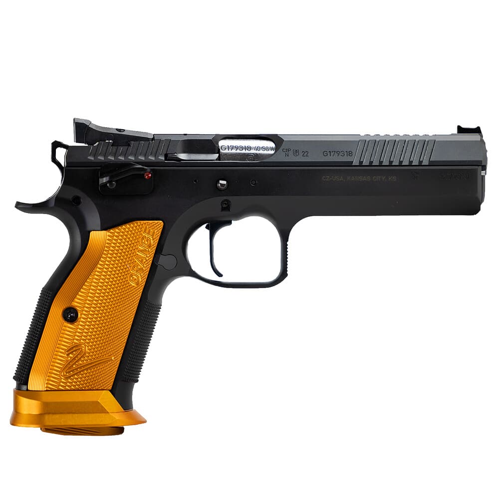 CZ-USA TS 2 Orange .40 S&amp;W 5.2&quot; Bull Bbl 17rd Blk Handgun w/Polycoat Steel, FO Front/Fixed Rear, Orange Alum Grips 91265