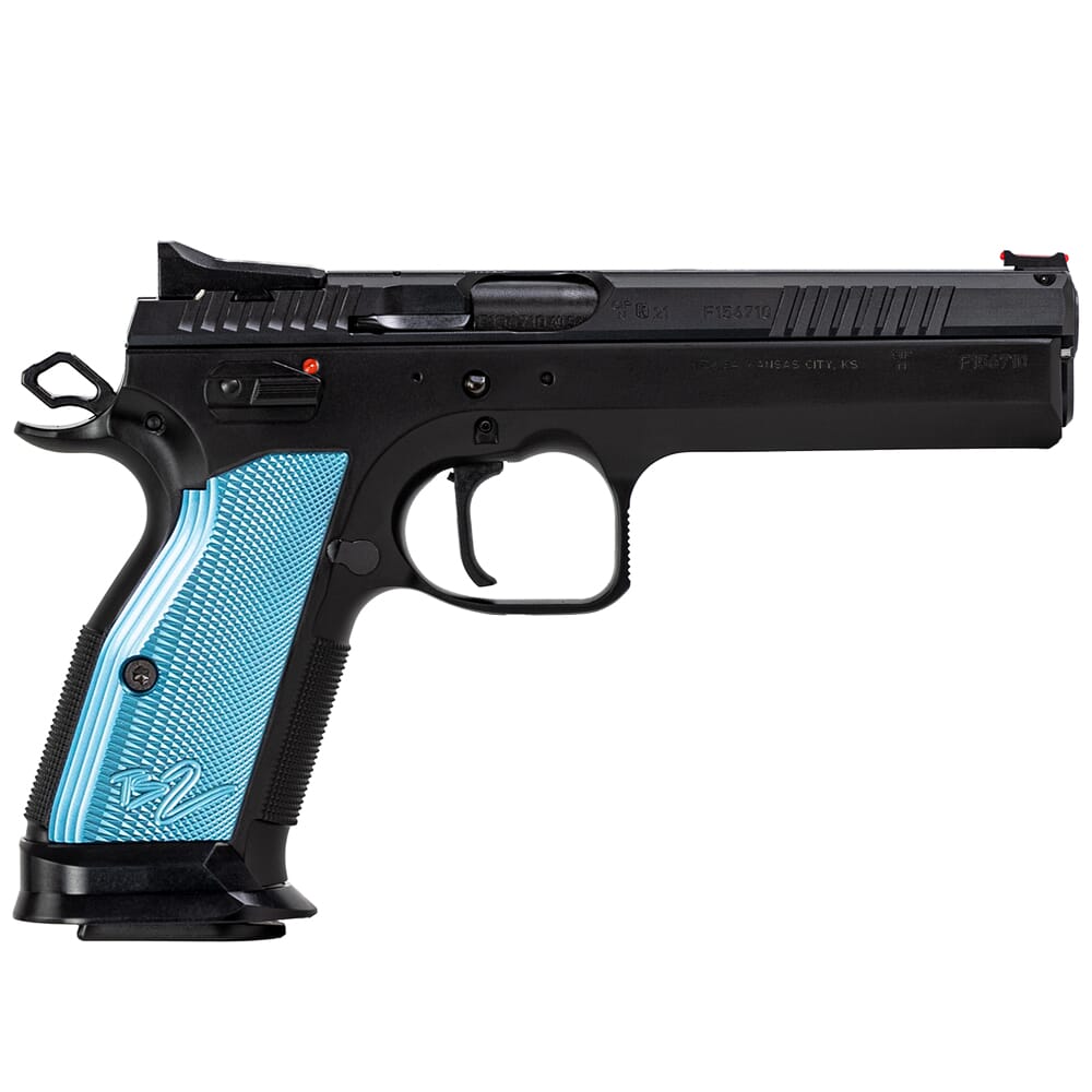 CZ-USA TS 2 9mm 20rd Blk Handgun w/Polycoat Steel, FO Front/Fixed Rear, Blue Alum Grips 91220