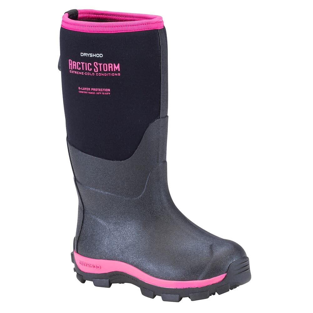 Dryshod USED Arctic Storm Kids Black/Pink Size 1 Boots ARS-KD-PN-Y01 - Like New - Damaged Box UA7131