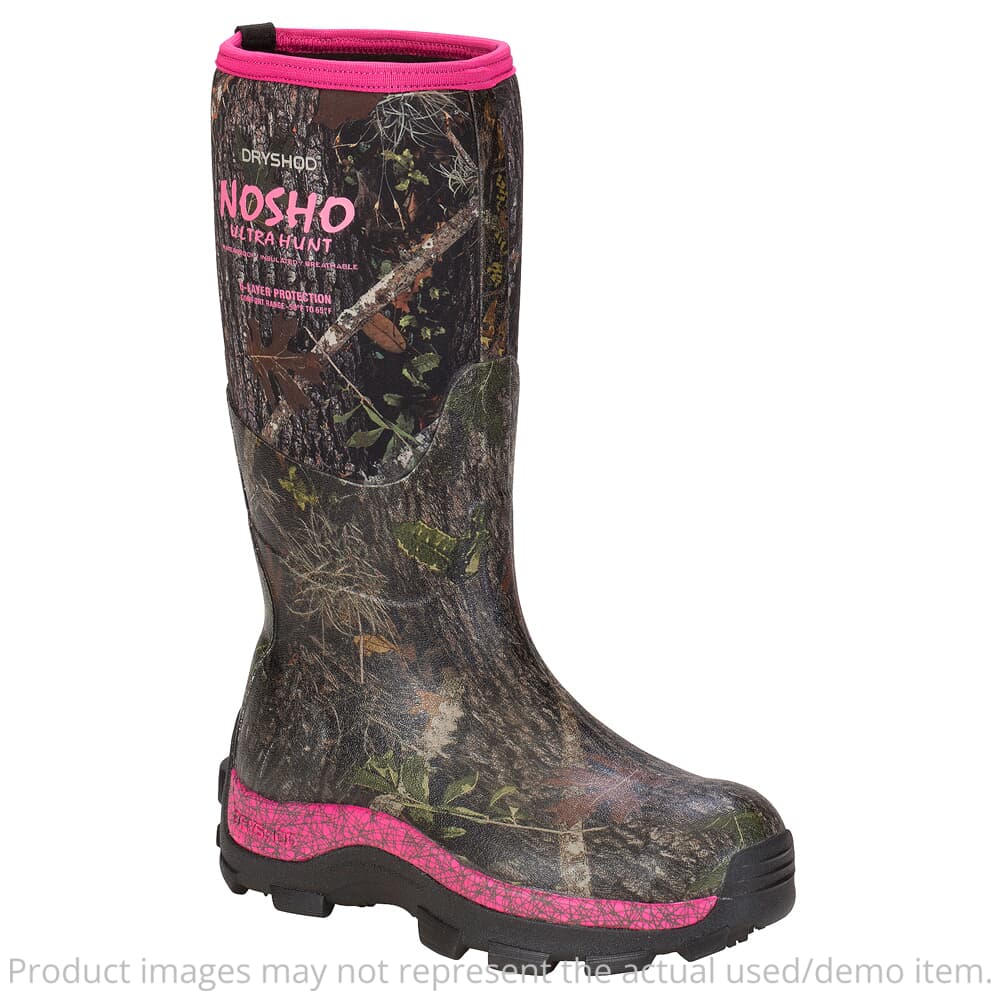 USED Dryshod Women's NoSho Ultra Hunt Hi Size 8 Camo/Pink Outdoor Sport Boots MBM-WH-PN-W08 - Light Wear On Sole USED9122