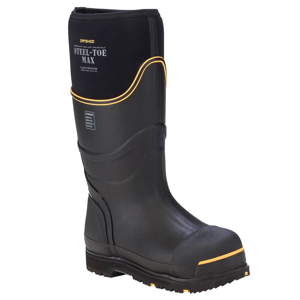 Dryshod Steel-Toe Max Hi Black/Yellow Boots STM-UH-BK-M