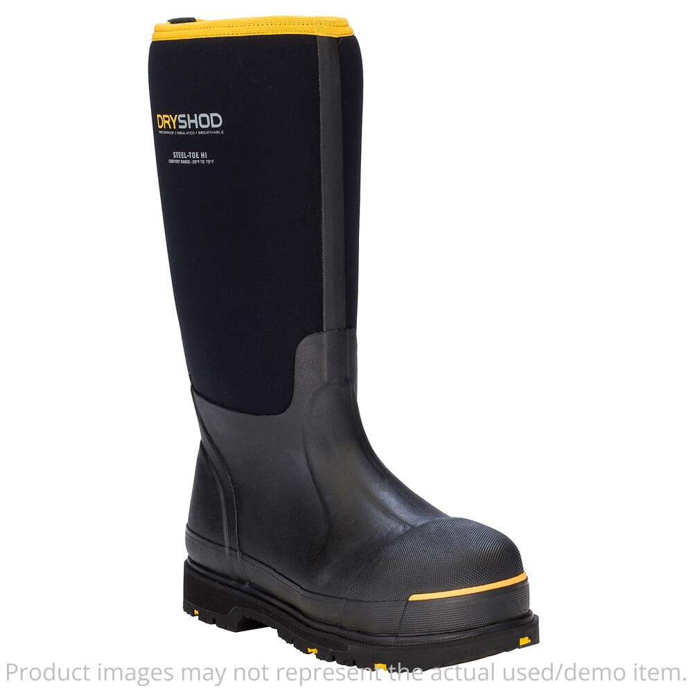 USED Dryshod Steel-Toe Hi Black/Yellow Size 12 Boots STT-UH-BK-M12 - Light Wear USED10090